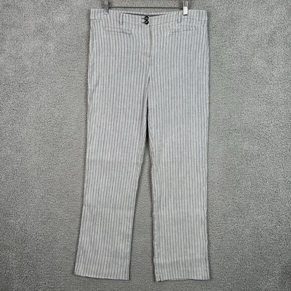 J Jill Stretch Linen Pants Womens Sz 10 Grey White Stripe Wide Leg Linen Blend - Picture 11 of 11